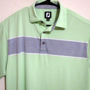 FootJoy Mens Short Sleeve Golf Polo Shirt Size Large Green Gray White Stripes